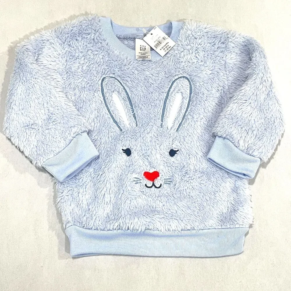 ~ Baby Gap 6-12mo Easter Bunny Fleece Top Lavender PJ Plushie Soft Fluffy Purple - Picture 2 of 12